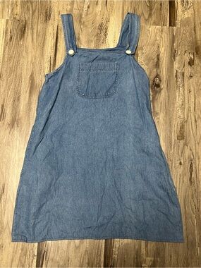 VTG 90s Mizz Lizz Denim Overall Jumper Dress Tag M Fits XS 16x33